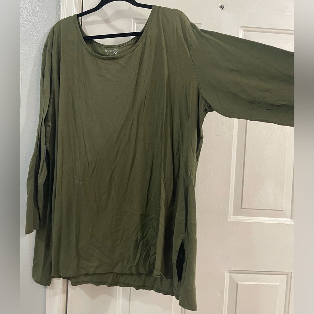 Terra & Sky Olive Green Long Sleeve Top sz 4X